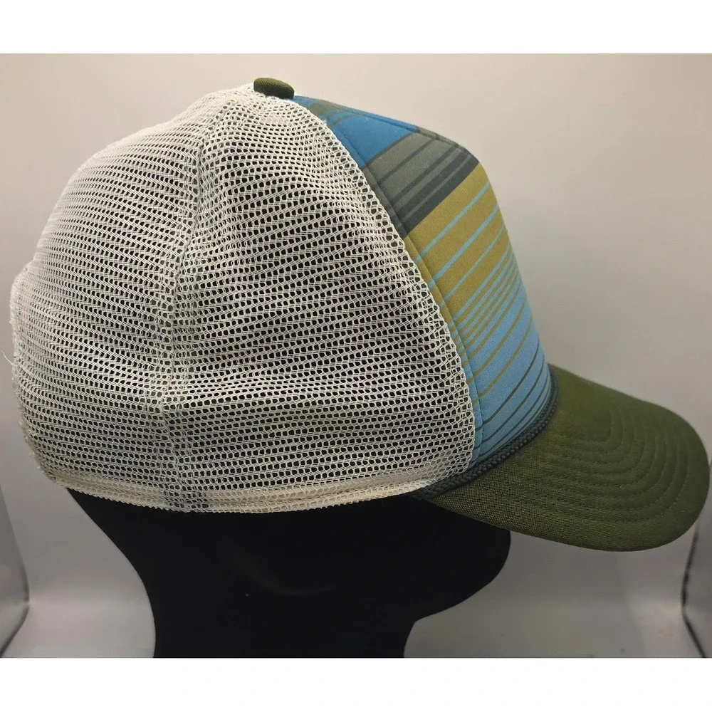 Patagonia Striped Mesh Trucker Hat Green Blue Yellow‎ Adult Strapback Cap
